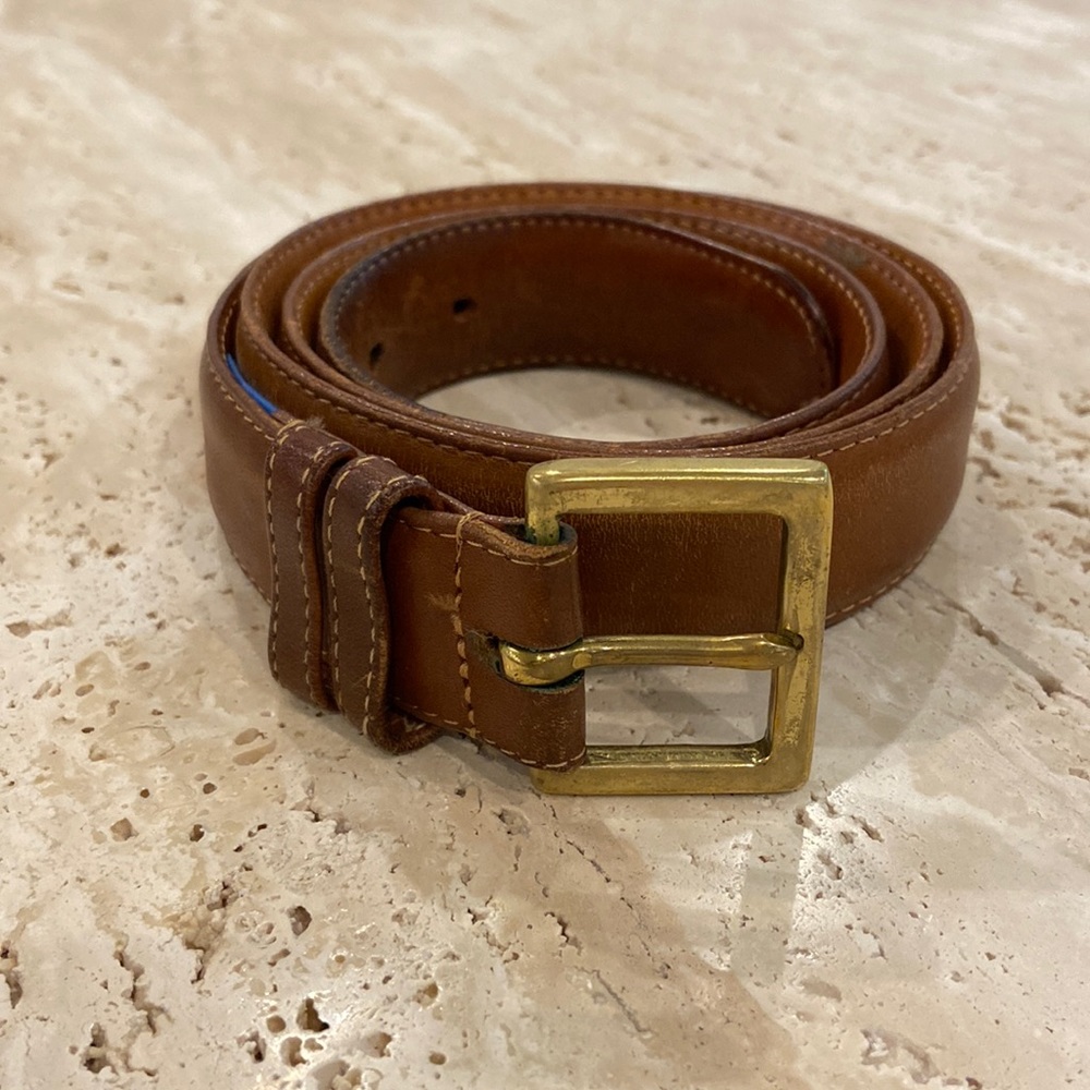 Vintage Coach British Tan Leather Belt w/ Brass buckle, Size 38